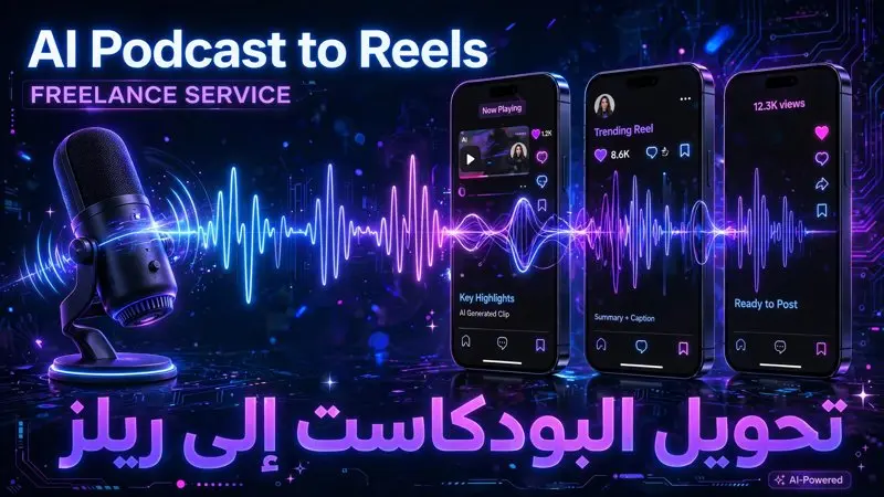 تحويل البودكاست الطويل الى مقاطع ريلز قصيرة بالذكاء الاصطناعي