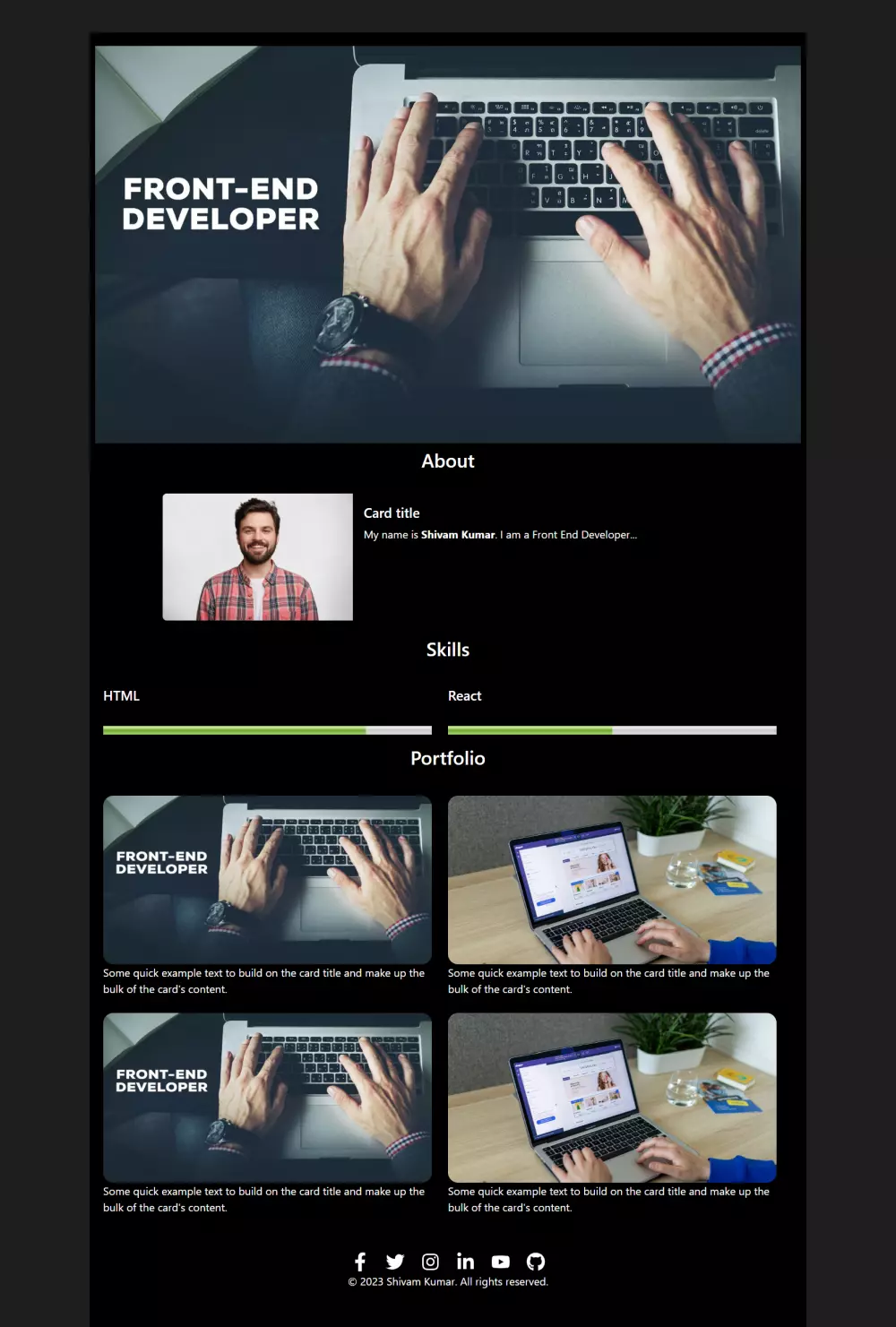 تصميم بورتفوليو بكود باستخدام React أو HTML/CSS