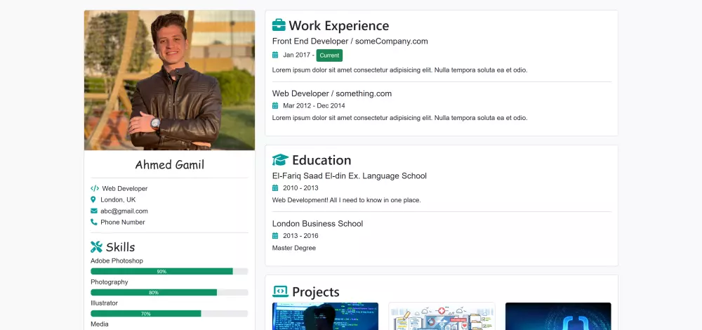 تطوير موقع CV Portfolio كامل بدون قوالب جاهزة