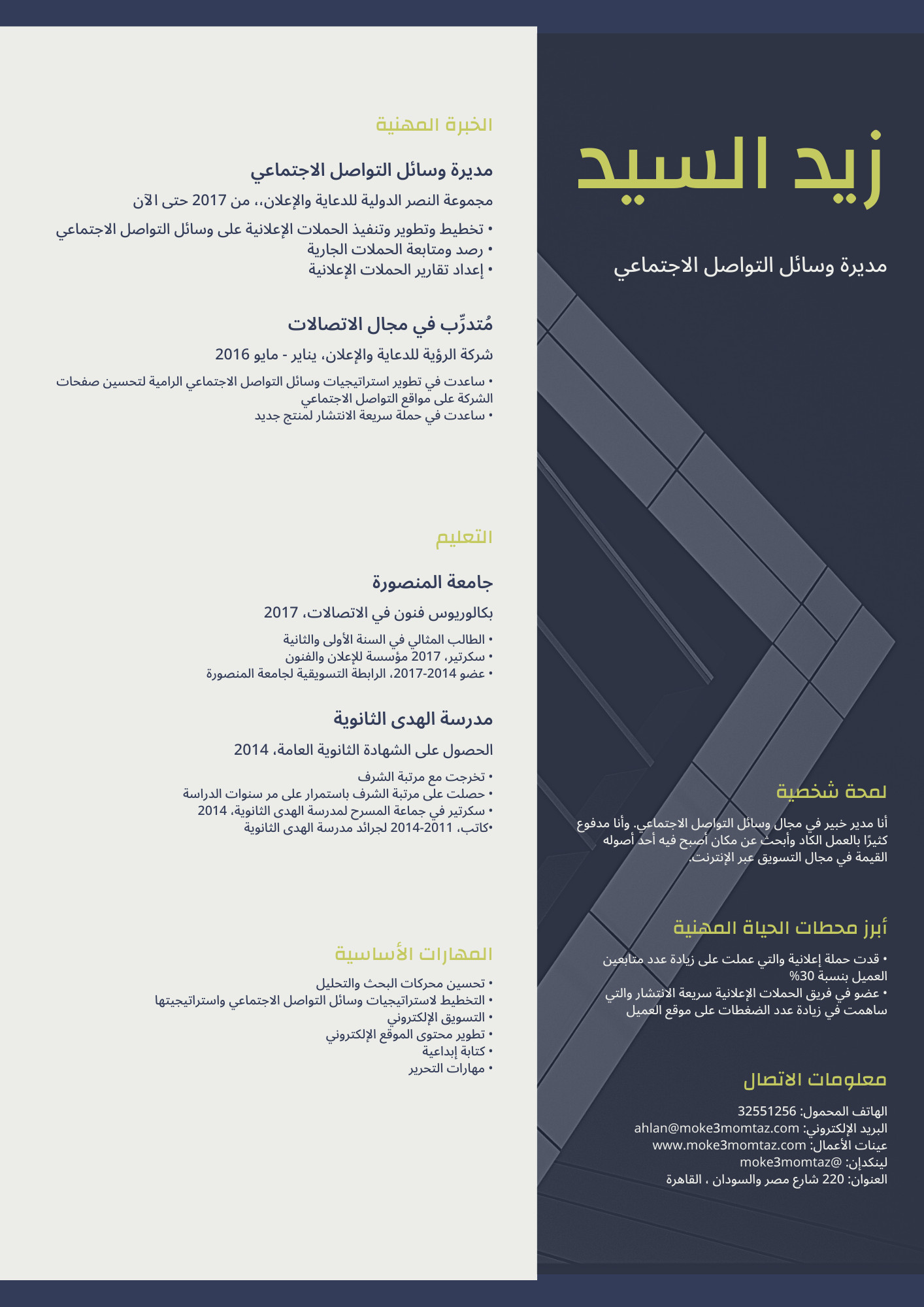 تصميم سيرة ذاتية احترافية