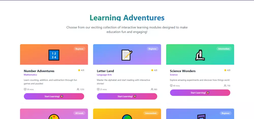 تصميم منصة تعليمية للأطفال بواجهة جذابة وتفاعلية React-Next