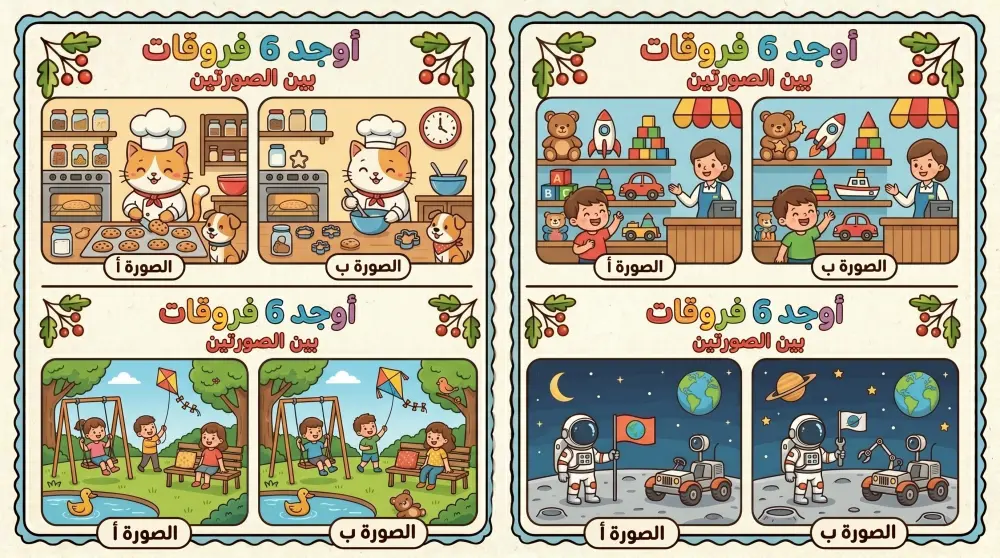 تصميم كتب وأنشطة أطفال (اكتشف الاختلافات) بشكل إبداعي وجذاب