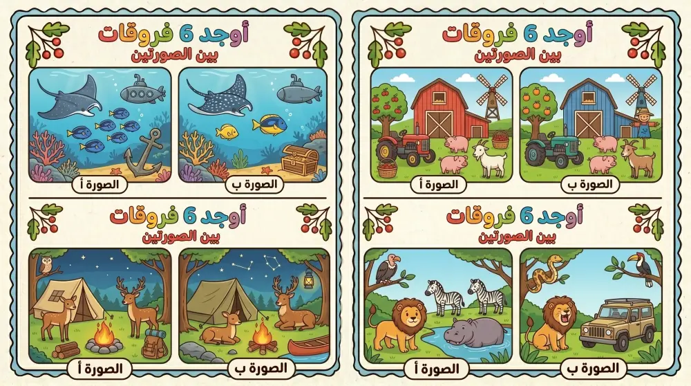 تصميم كتب وأنشطة أطفال (اكتشف الاختلافات) بشكل إبداعي وجذاب