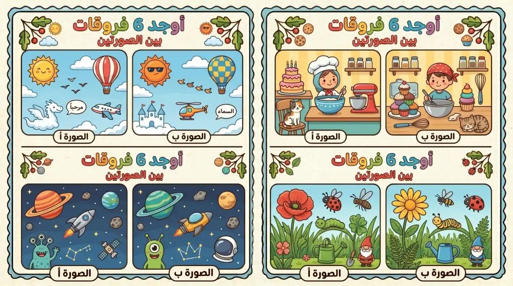 تصميم كتب وأنشطة أطفال (اكتشف الاختلافات) بشكل إبداعي وجذاب