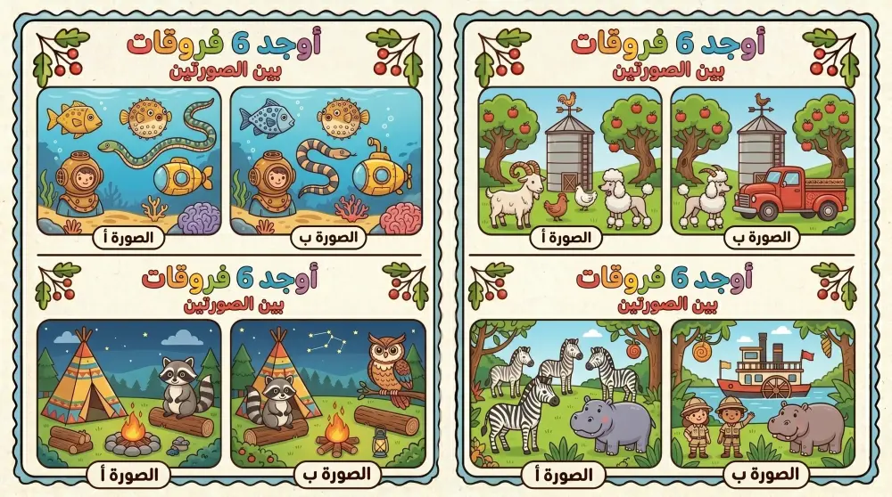 تصميم كتب وأنشطة أطفال (اكتشف الاختلافات) بشكل إبداعي وجذاب