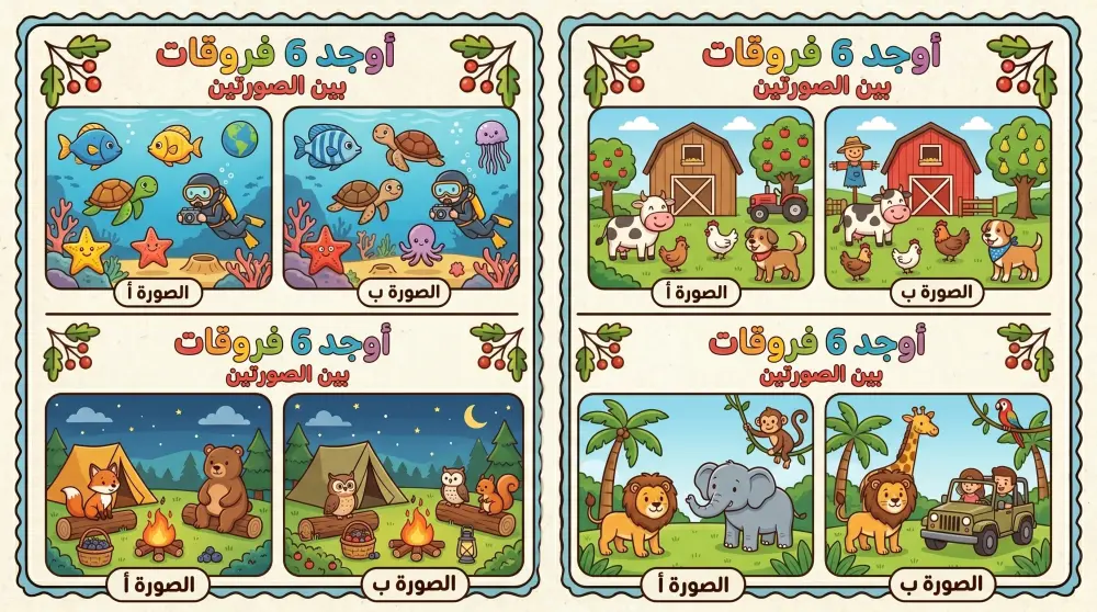 تصميم كتب وأنشطة أطفال (اكتشف الاختلافات) بشكل إبداعي وجذاب