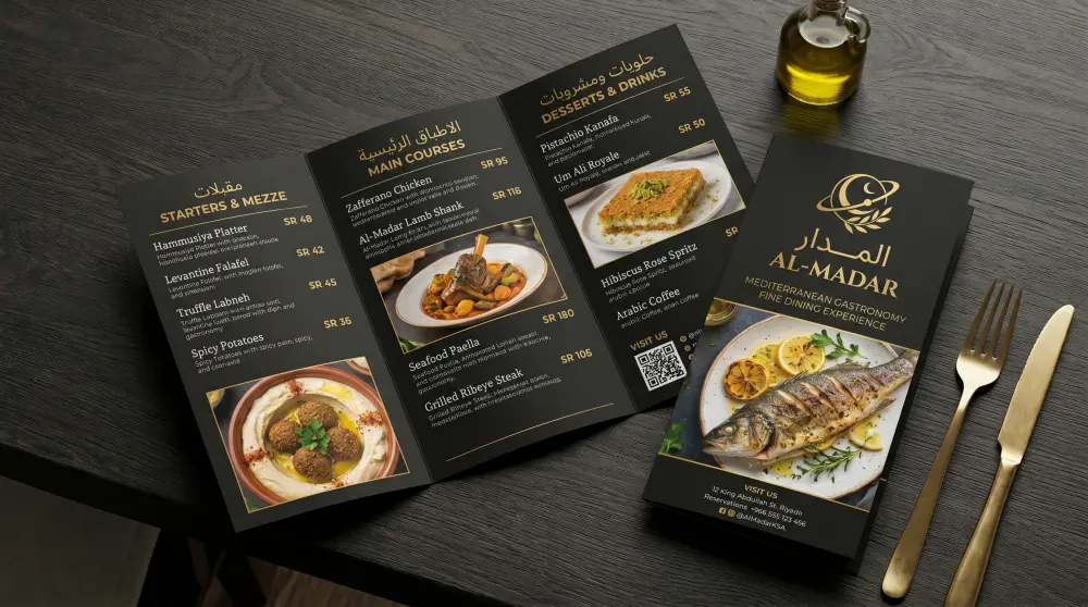 تصميم منيو مطاعم احترافي ومطوي بجودة عالية وجذاب لزيادة المبيعات
