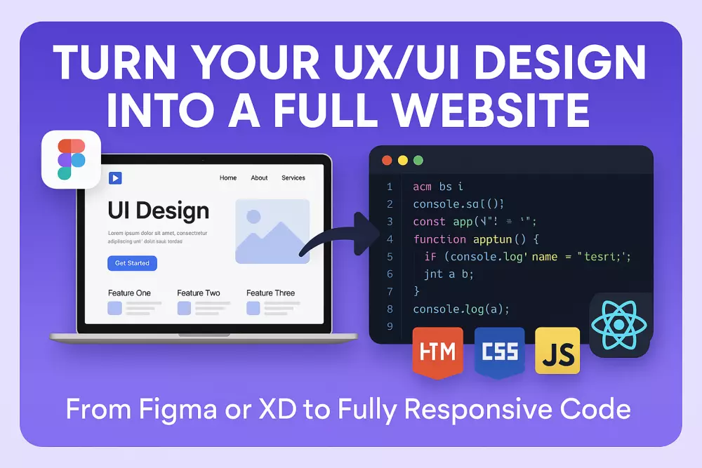 حوّل تصميمك UX/UI إلى موقع ويب احترافي ومتجاوب بـ HTML, CSS, JavaScript