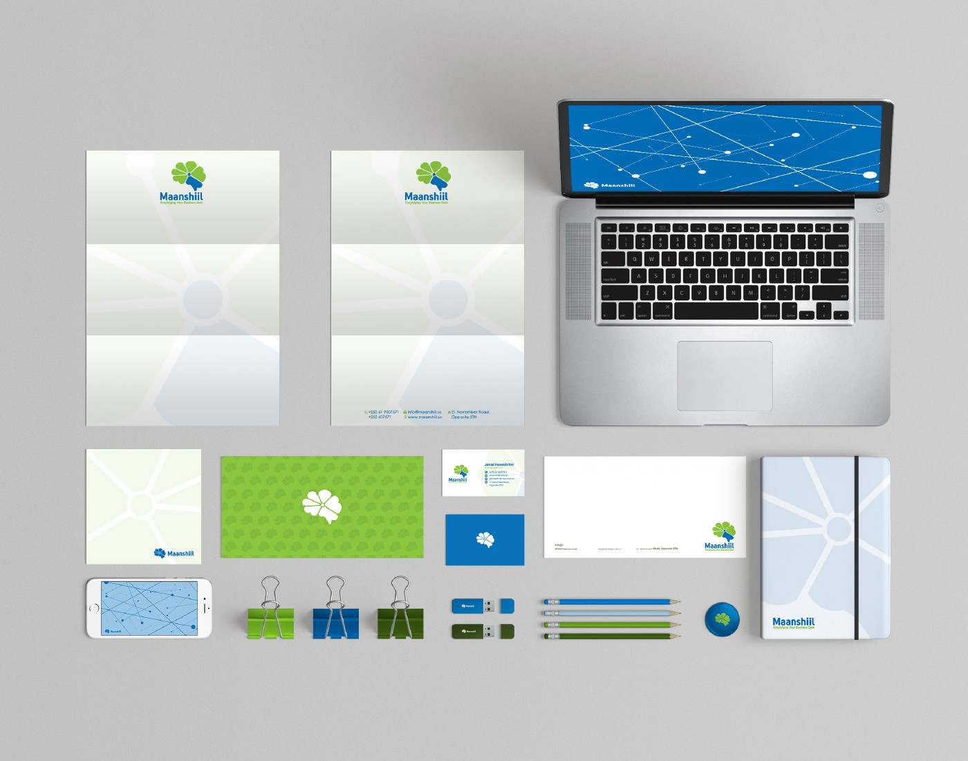 تصميم كرت أعمال + مصنف شركة + ورق مراسلات + ظرف سي دي