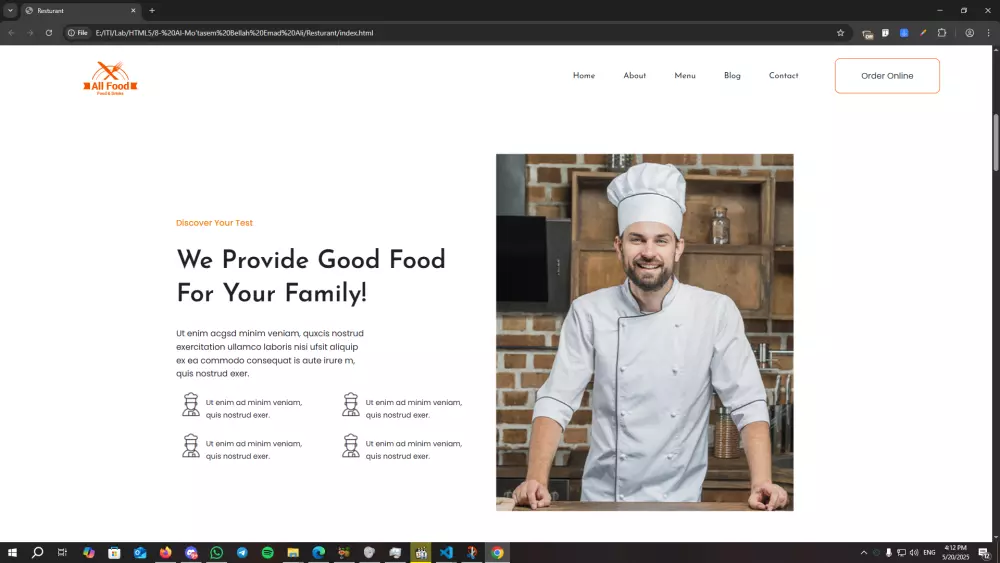 تصميم صفحة ويب باستخدام HTML, CSS, JS