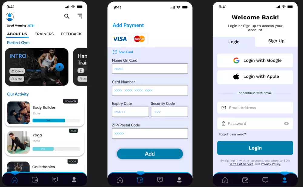 تصميم واجهة تطبيق للهاتف بصفحات متعددة وتصميم عصري