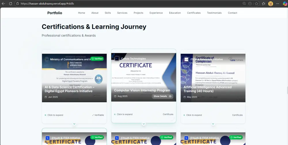 تصميم بورتفوليو شخصي إلكتروني على شكل موقع متعدد الصفحات (Website Portfolio)