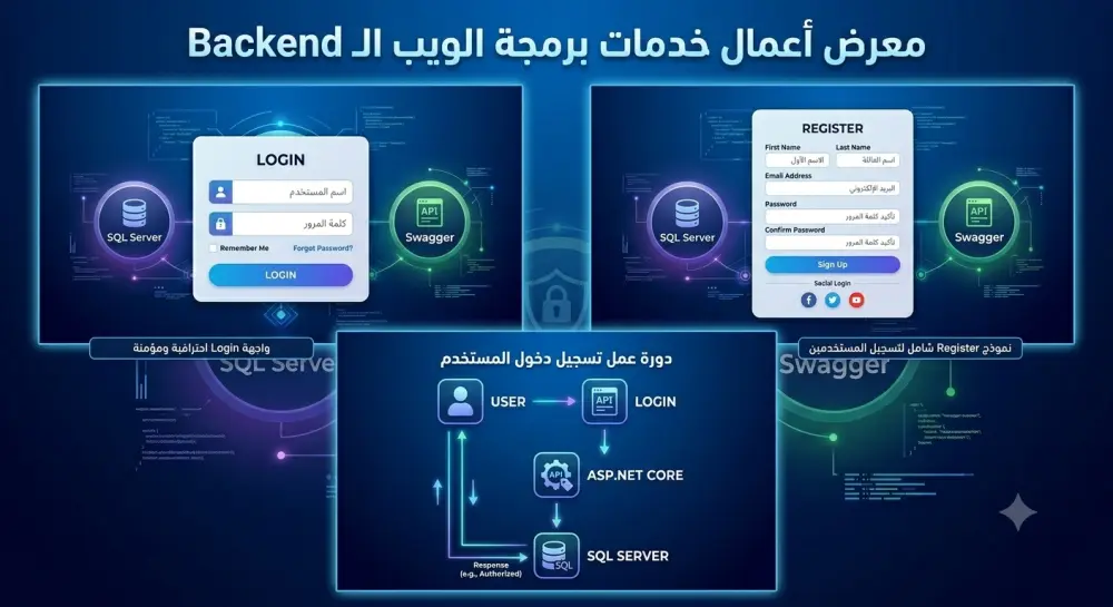 إنشاء نظام تسجيل دخول وتسجيل مستخدمين باستخدام ASP.NET Core وربطه بقاعدة بيانات SQL Server.