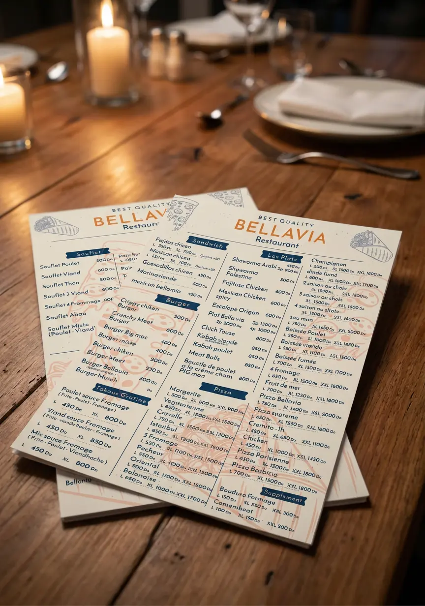 تصميم منيو احترافي بجودة عالية و جاهز للطباعة