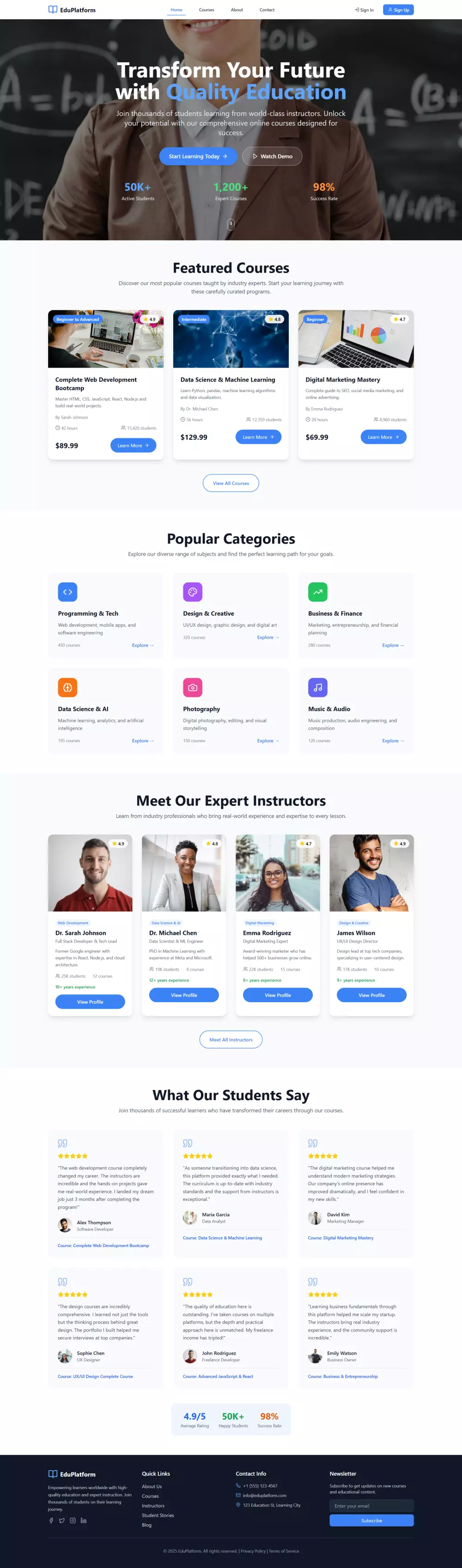 تصميم وتطوير منصة تعليمية احترافية شبيهة بـ Udemy وCourse