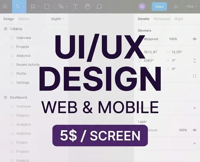 سأصمم لك شاشة UI/UX احترافية للموقع الإلكتروني أو تطبيق الموبايل، تركز على أهداف الـBusiness واحتياجات المستخدم، مقابل 5 دولار لكل شاشة على Figma.