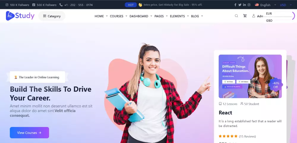 انشأ تصميم موقع كامل بواسطة react js