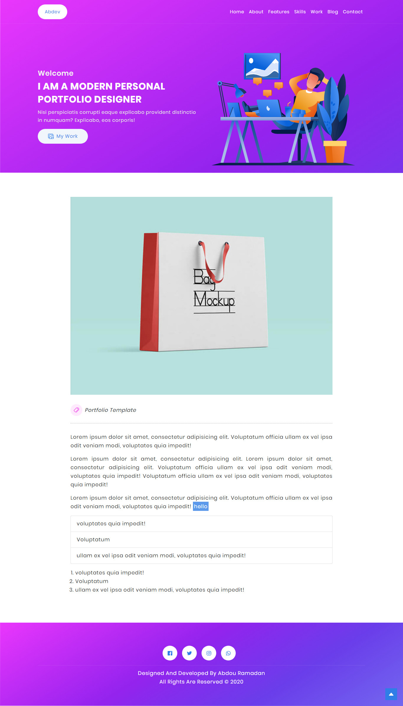 تصميم موقع إلكتروني شخصي (Portfolio)