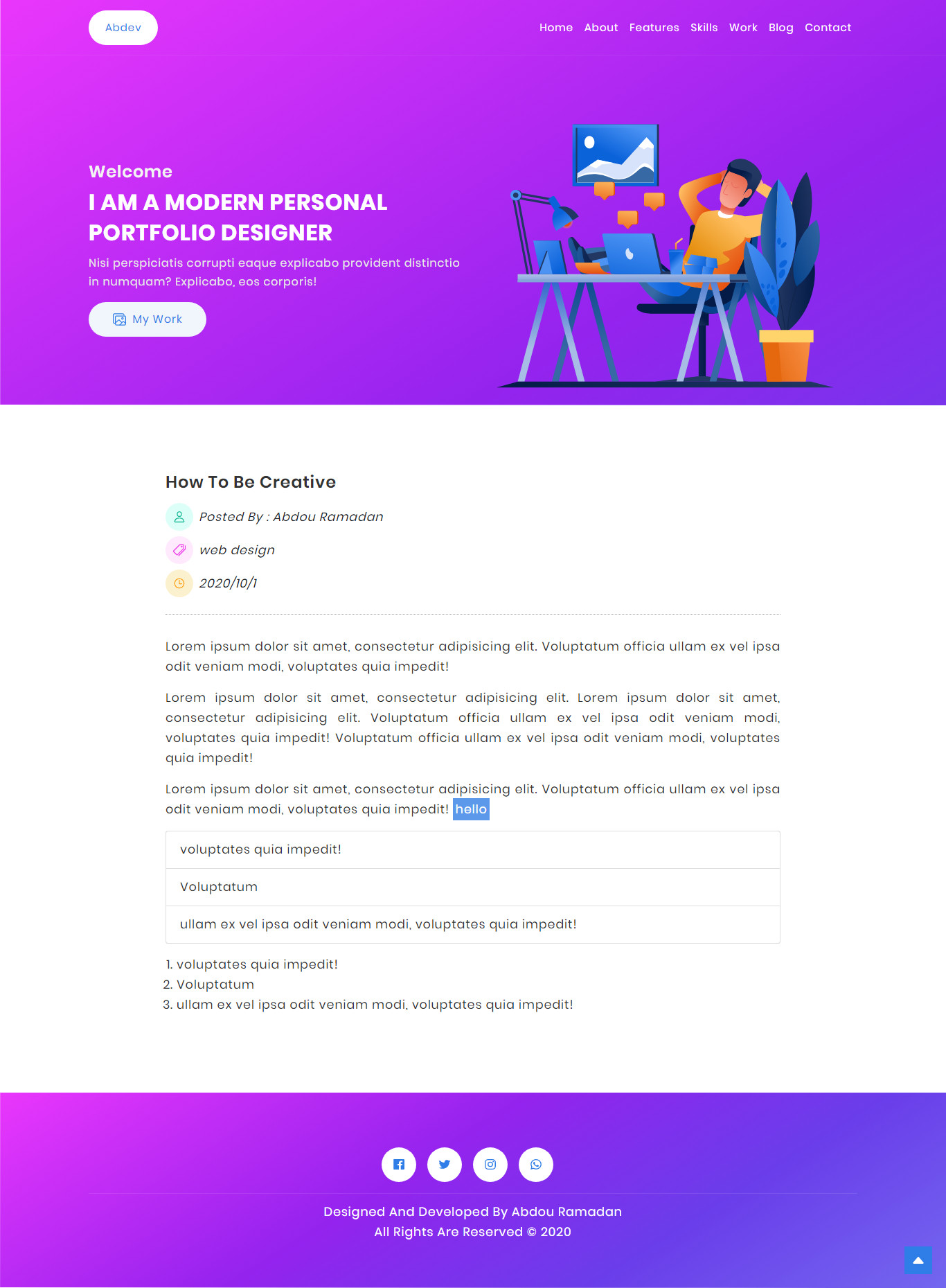 تصميم موقع إلكتروني شخصي (Portfolio)