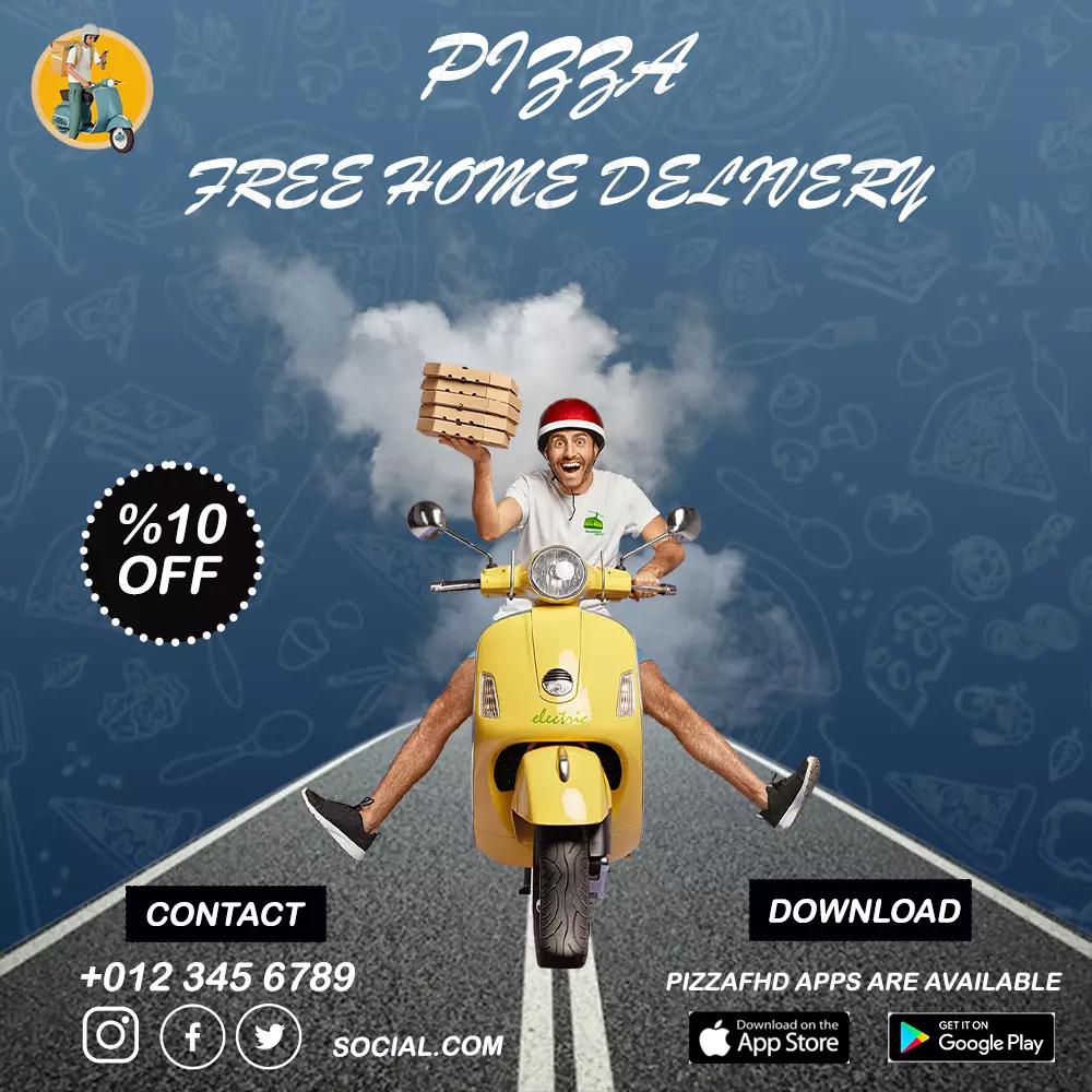 تصميم إعلان توصيل بيتزا بأسلوب جذاب