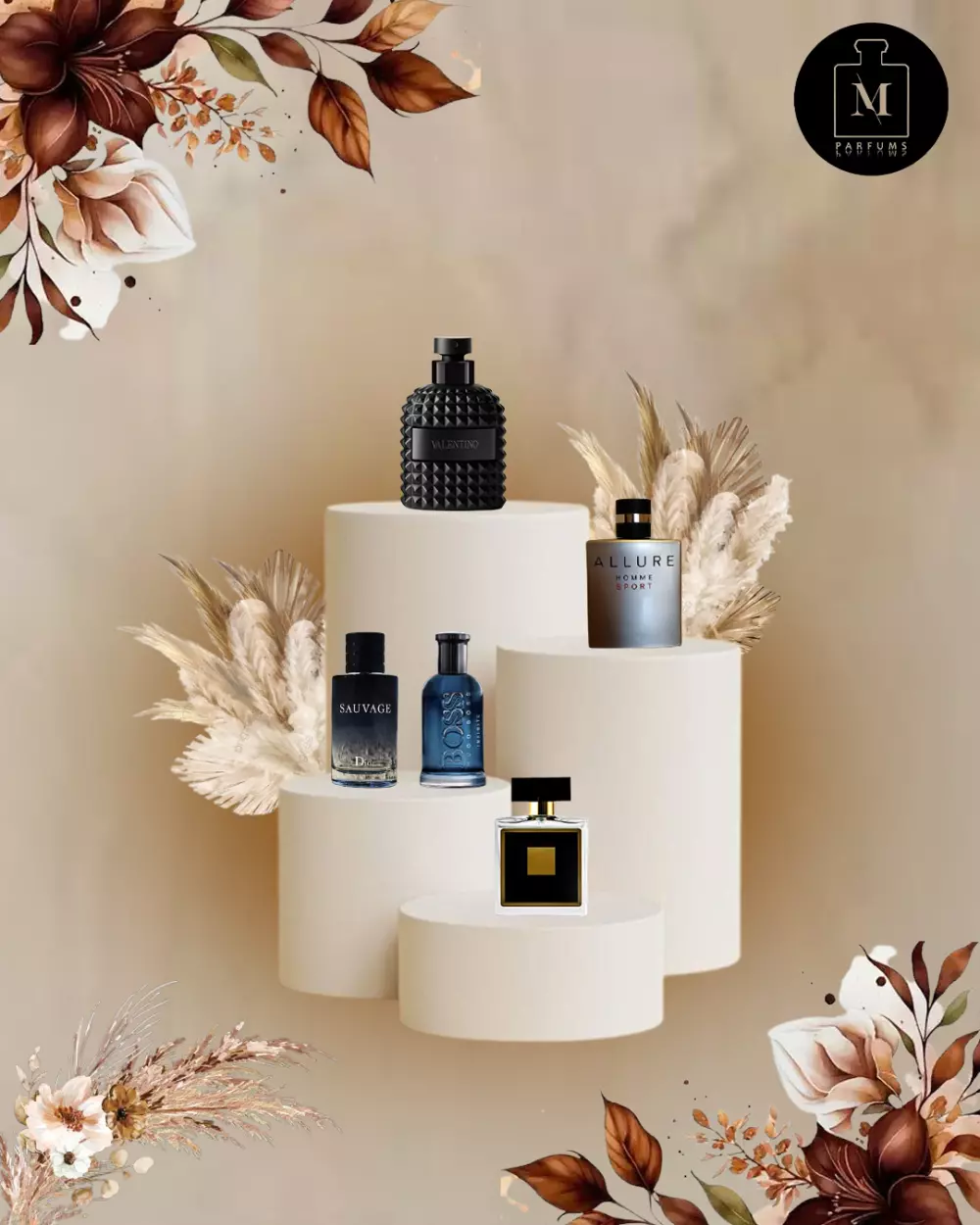 تصميم إعلان لعطور رجالية بأسلوب أنيق وجذاب