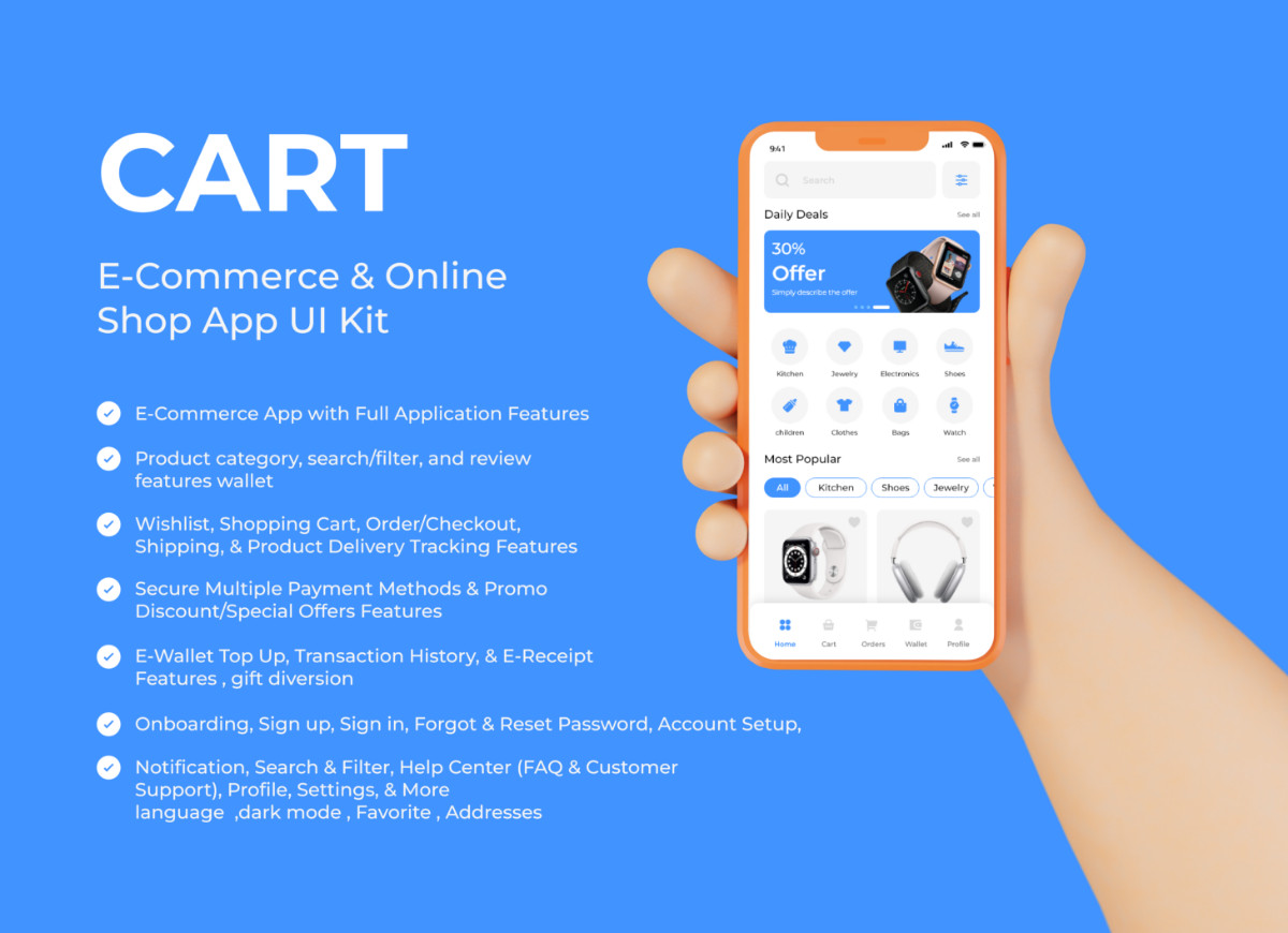 امتلك تصميم تطبيق سلة التجارة الإلكترونية والتسوق عبر الإنترنت UI Kit