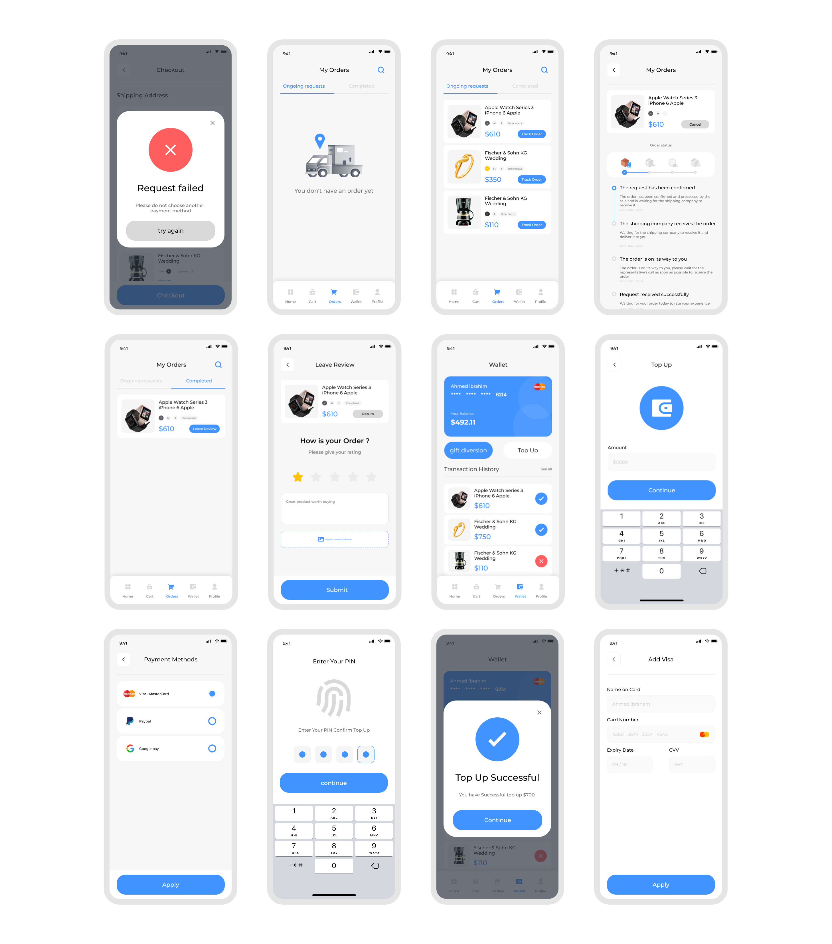 امتلك تصميم تطبيق سلة التجارة الإلكترونية والتسوق عبر الإنترنت UI Kit