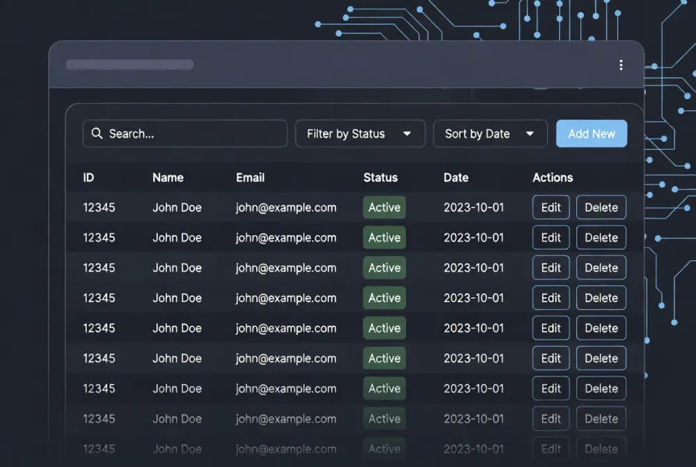 سوف أقوم بتطوير واجهة Dashboard لإدارة البيانات تحتوي على 5 أقسام
