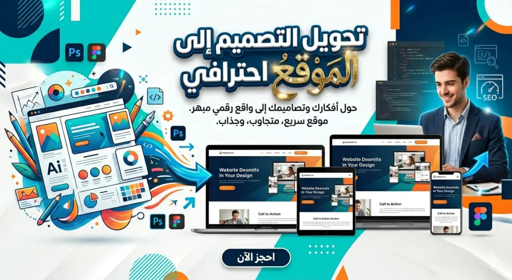 تحويل تصميم Figma و PSD إلى HTML CSS احترافي متجاوب وسريع