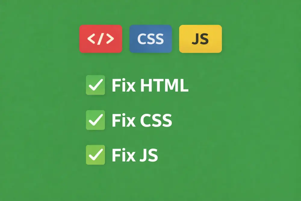 إصلاح أخطاء مواقع HTML CSS JavaScript بسرعة واحترافية