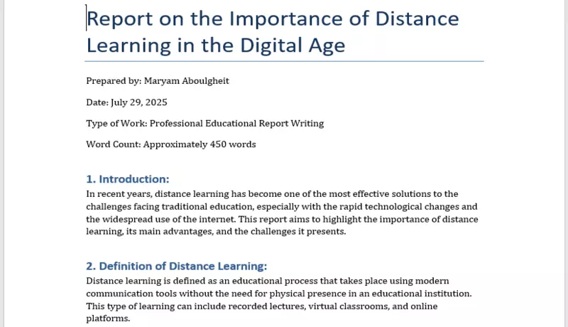 كتابة تقارير احترافية باللغة العربية أو الإنجليزية بصيغة Word