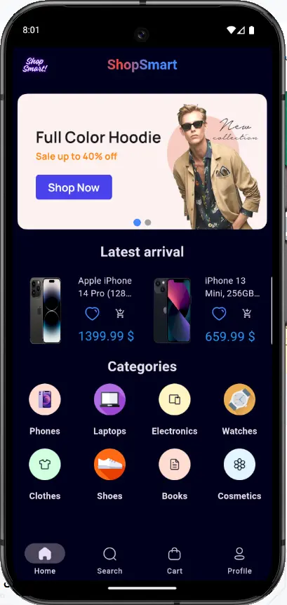 تصميم وبرمجة واجهات تطبيق متجر إلكتروني احترافي (Frontend)