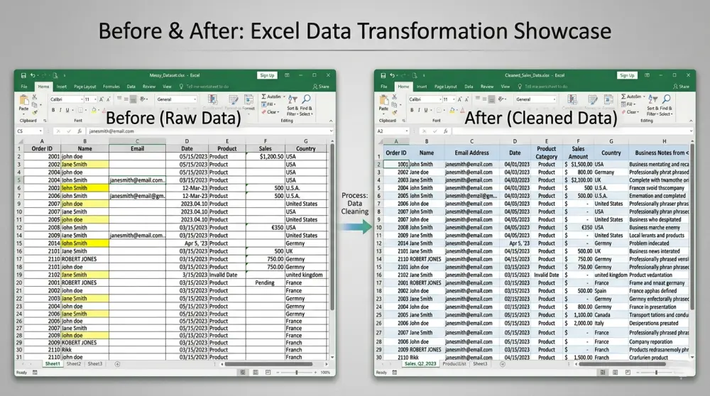 تنظيف وتنظيم البيانات باحترافية | Excel و CSV جاهزة للتحليل