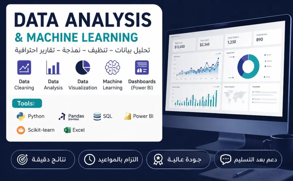 سأقوم بتحليل البيانات وتنظيفها وإنشاء Dashboard احترافي باستخدام Python وPower BI باحترافية
