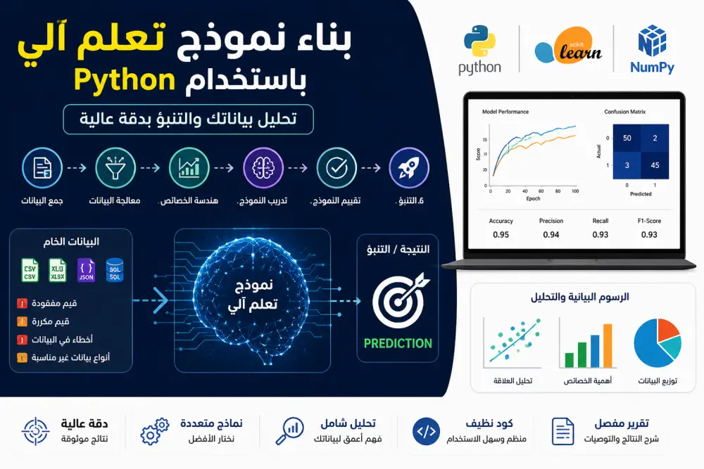 سأقوم ببناء نموذج تعلم آلي باستخدام Python لتحليل البيانات والتنبؤ بدقة