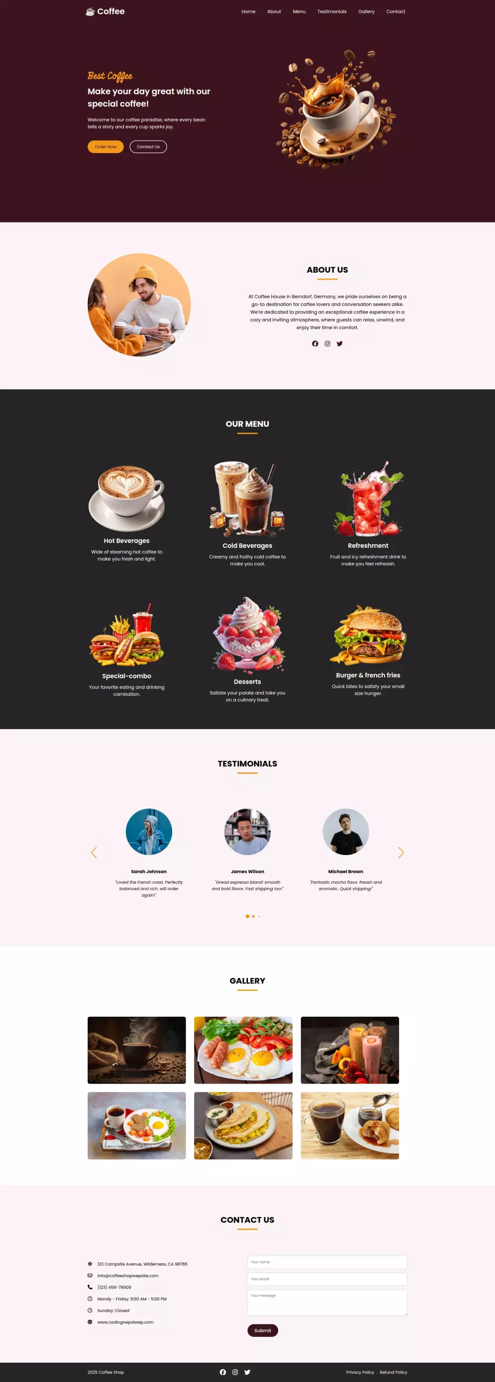 صفحه landing page , html css js