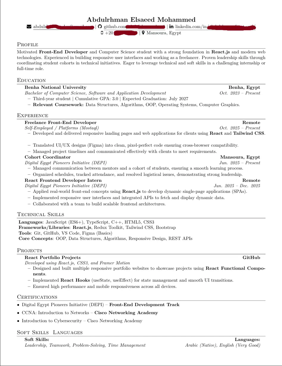 تصميم سيرة ذاتية احترافية تدعم الـ ATS مع تطوير LinkedIn