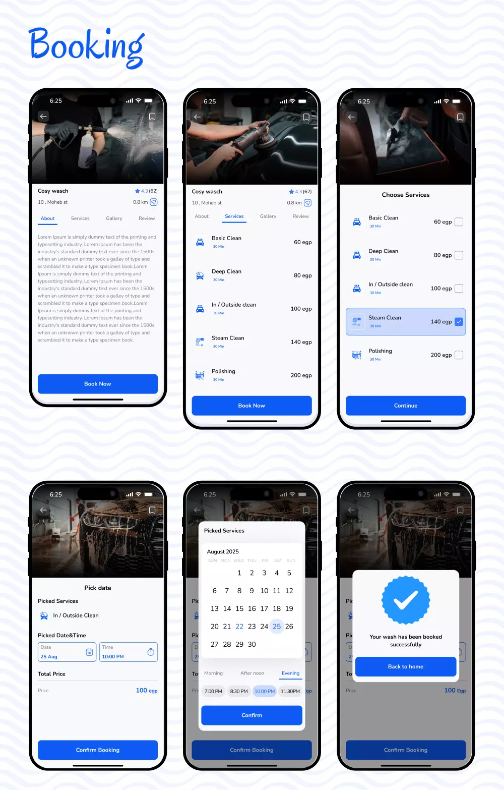 Clean Drive تطبيقUI UX لحجز غسلة لسيارتك