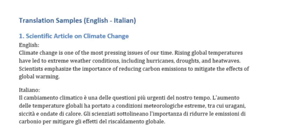 ترجمة النصوص من الإنجليزية إلى الإيطالية