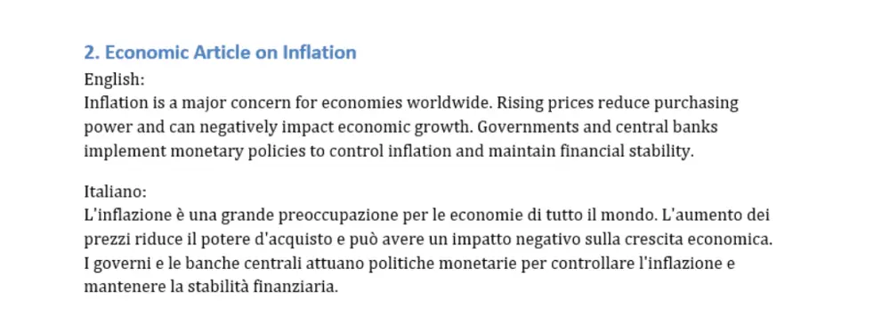 ترجمة النصوص من الإنجليزية إلى الإيطالية
