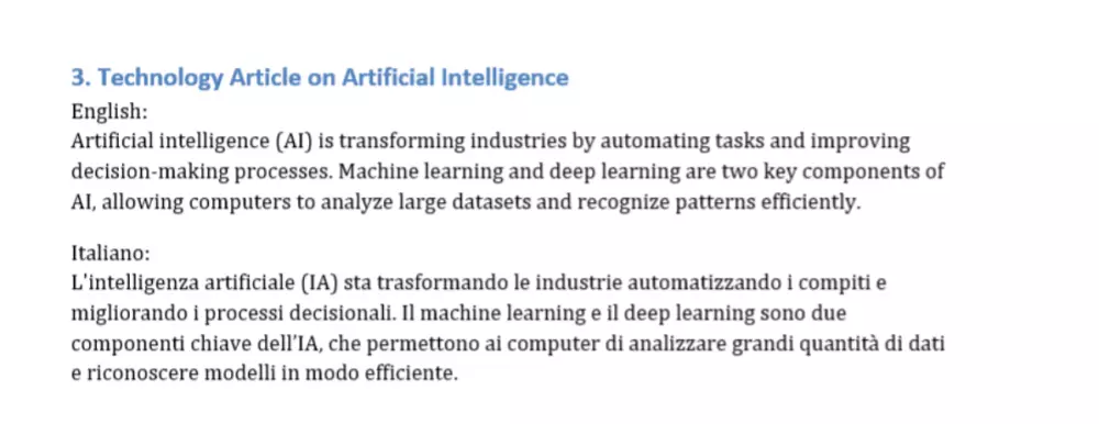 ترجمة النصوص من الإنجليزية إلى الإيطالية