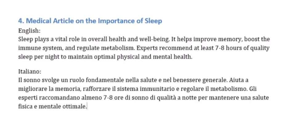 ترجمة النصوص من الإنجليزية إلى الإيطالية