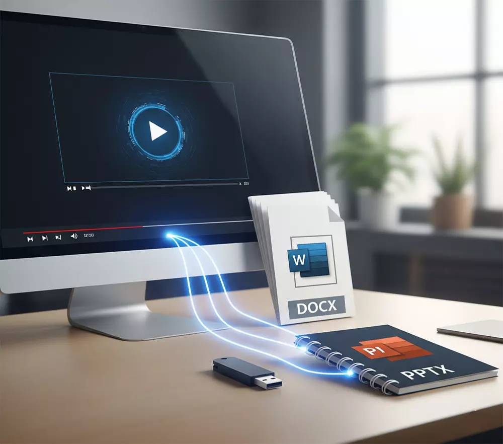 تفريغ احترافي للفيديوهات الإنجليزية إلى Word أو PowerPoint