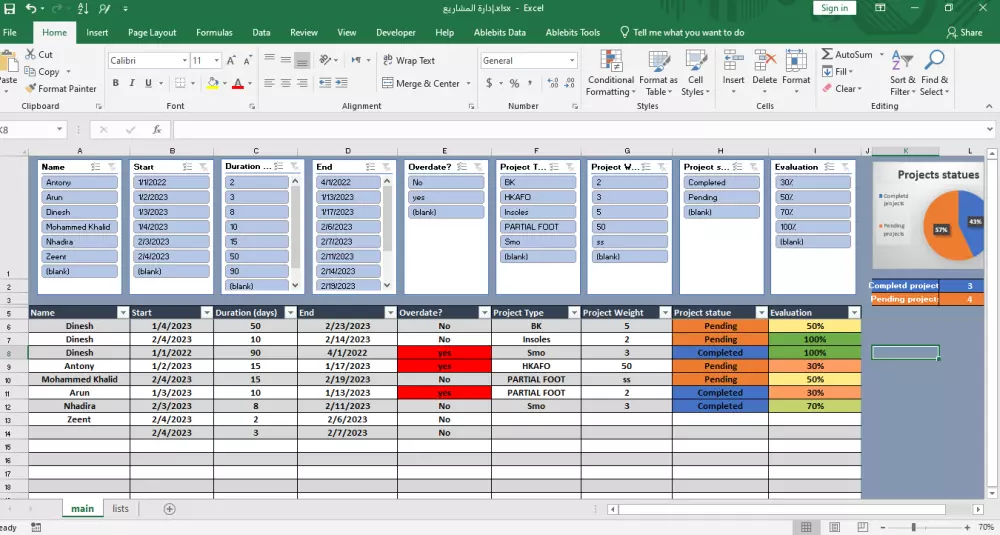احصل على ملف اكسل مخصص لإدارة المشاريع أو مهام الموظفين لديك