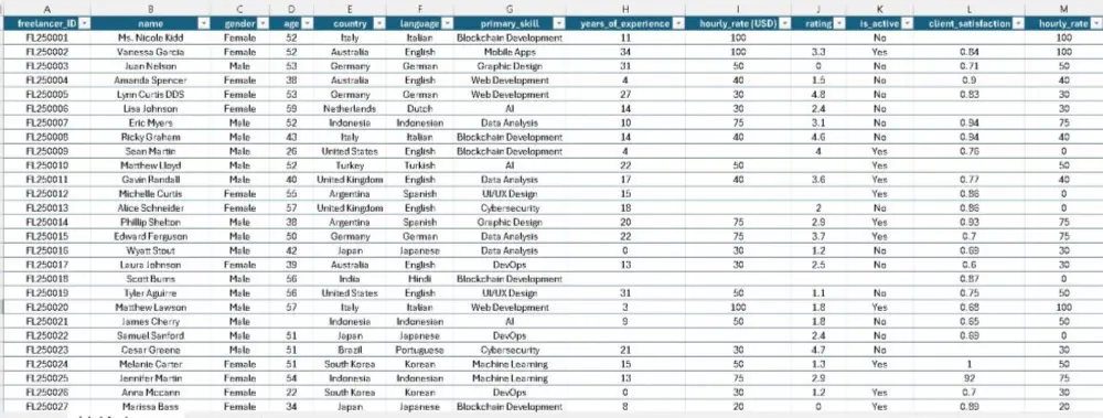 إدخال بيانات في Excel مع تنسيق مرتب وواضح