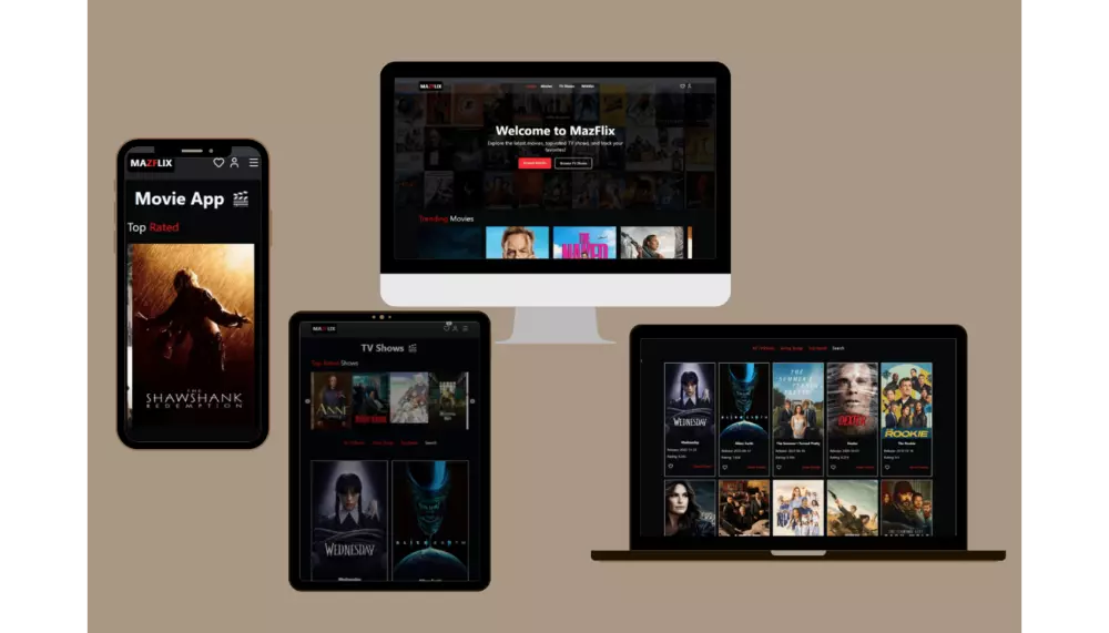 تصميم وتطوير موقع إلكتروني لعرض الأفلام والمسلسلات Css,Tailwind,React,Js,Redux