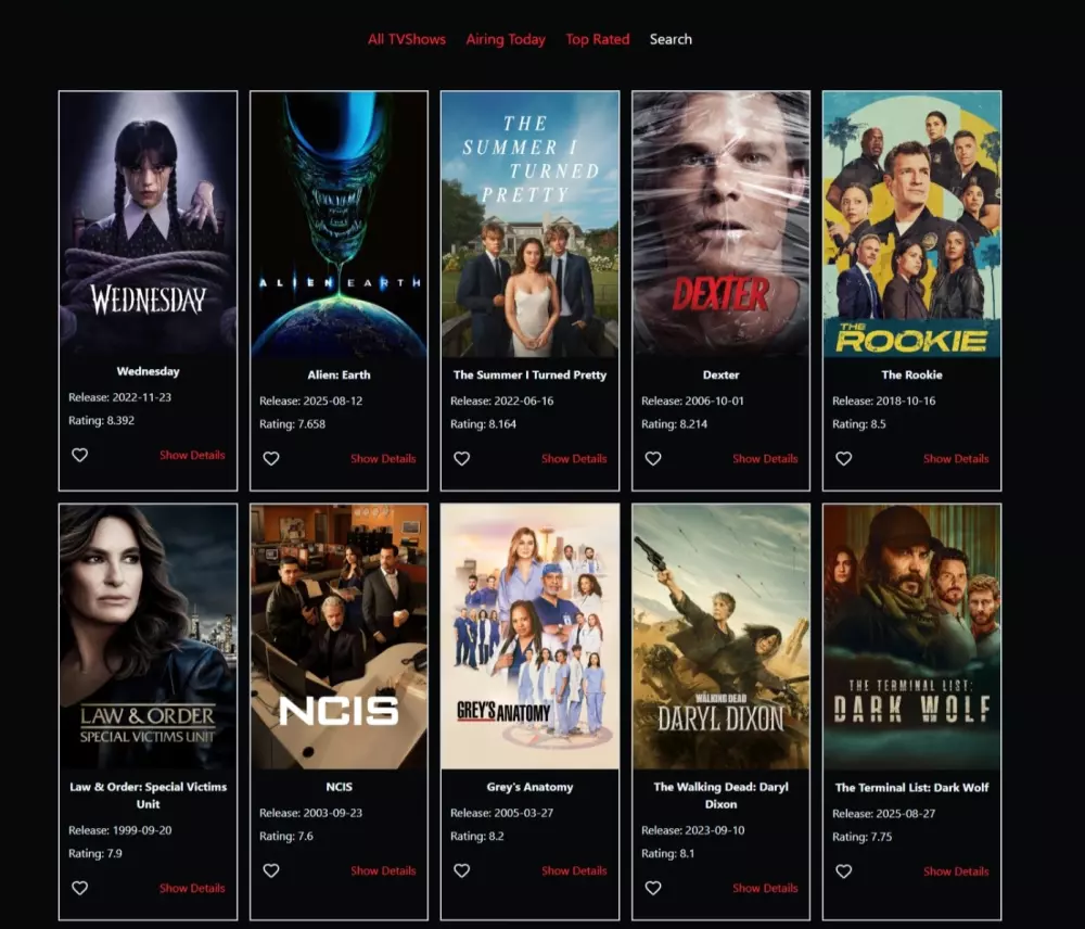 تصميم وتطوير موقع إلكتروني لعرض الأفلام والمسلسلات Css,Tailwind,React,Js,Redux