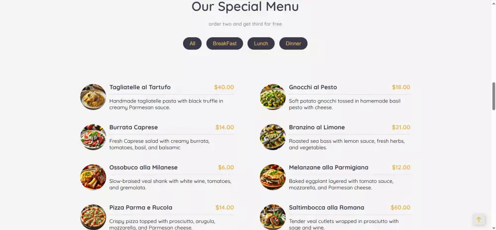 صفحة هبوط لمطعم