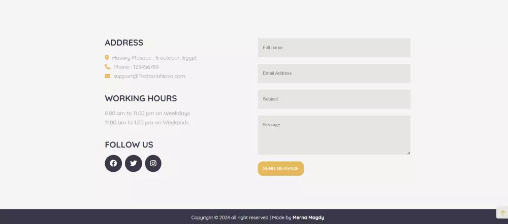صفحة هبوط لمطعم