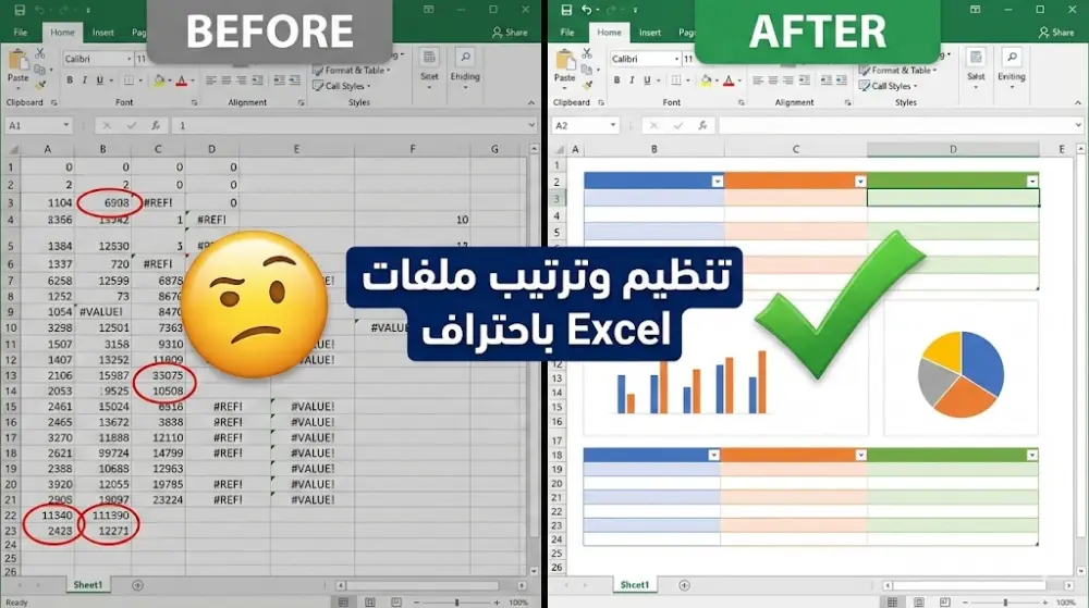 تنظيم وترتيب ملف Excel باحتراف (حتى 20 صفحة)